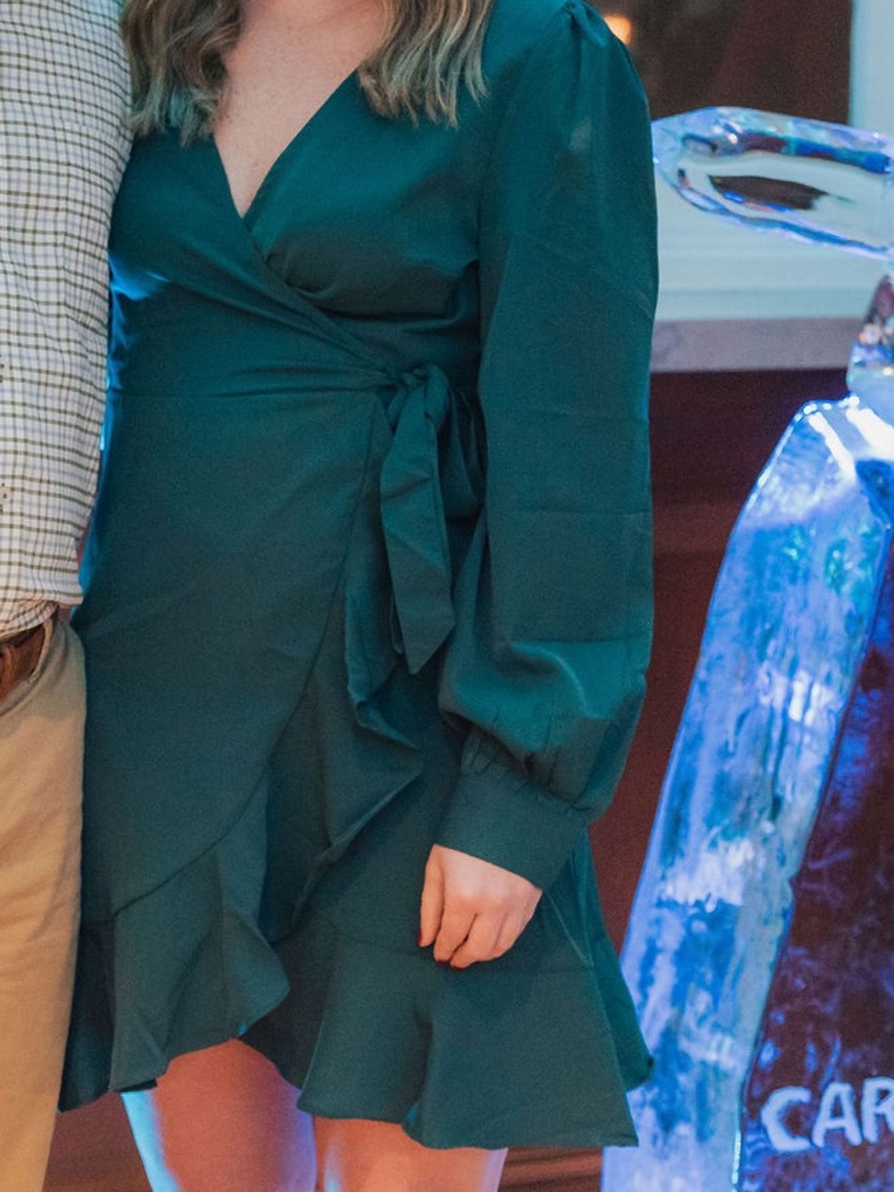 SHEIN Teal Wrap Long Sleeve Mini Dress